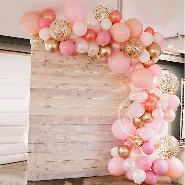 Zestaw dekoracyjny na Walentynki i ślub - 110 różowych balonów Arch z białymi i złotymi konfetti - Wianko - 1