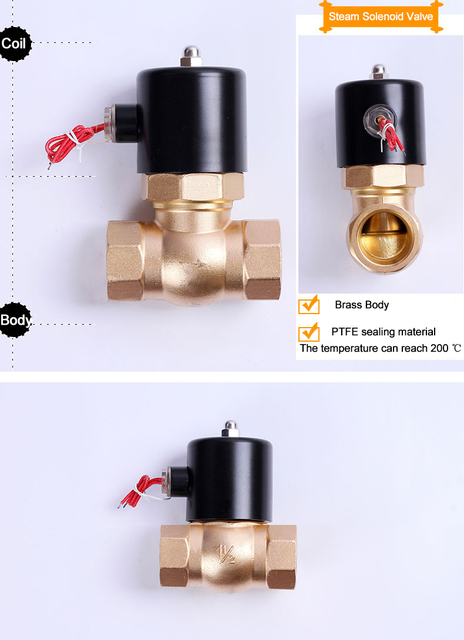 Zawór elektromagnetyczny pary mosiężny dwukierunkowy 3/4 z gwintem wewnętrznym 220V 110V 24V 12V o wysokiej temperaturze - Wianko - 6