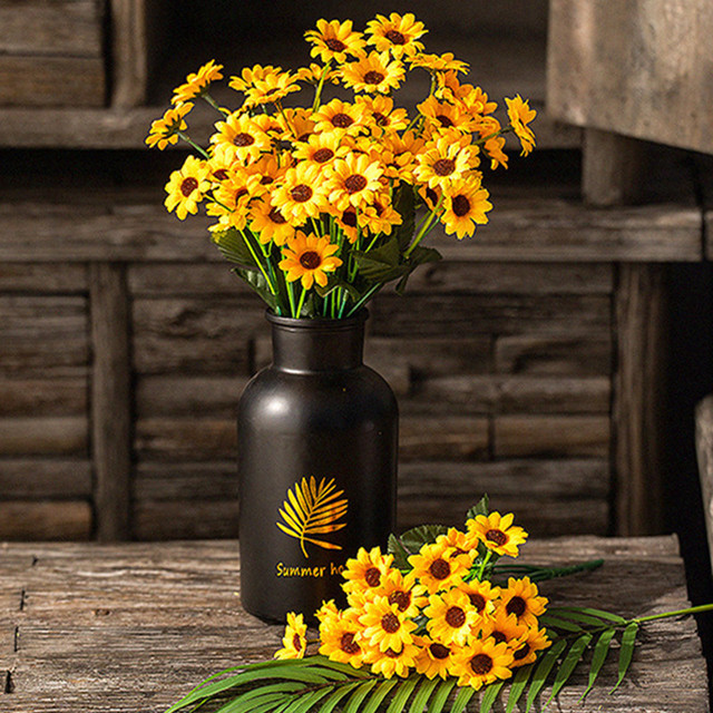 20 głów symulacja słonecznik pojedynczy pakiet wiązka bukiet sztuczny kwiat do pokoju dekoracja domowa fotografia ślubna - Wianko - 2