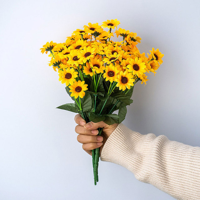 20 głów symulacja słonecznik pojedynczy pakiet wiązka bukiet sztuczny kwiat do pokoju dekoracja domowa fotografia ślubna - Wianko - 6