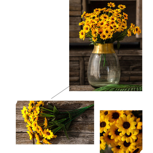20 głów symulacja słonecznik pojedynczy pakiet wiązka bukiet sztuczny kwiat do pokoju dekoracja domowa fotografia ślubna - Wianko - 4