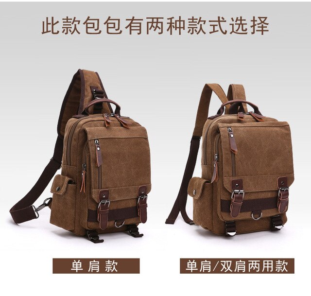 Plecak męski podróżny z płótna, wielofunkcyjna torba na ramię kompatybilna z kobietami i plecaki szkolne na klatkę piersiową - Wianko - 1
