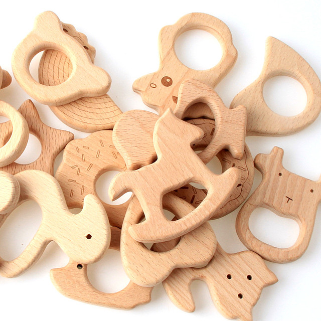 Smoczek ząbkowy DIY z mieszanych kształtów zwierząt, wykonany z naturalnego drewna bukowego - bezpieczny dla dziecka - Wianko - 6