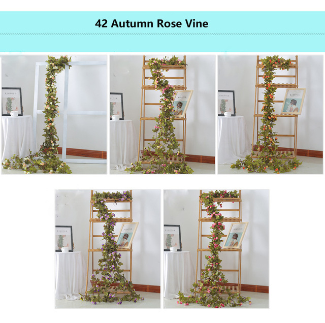 1 sztuka wiszący wianek winorośli i róży jedwabnej o kwiecie 2.2-2.3, ozdobiona sztucznymi liśćmi - idealna do dekoracji domu, ogrodu, wesela - Wianko - 6