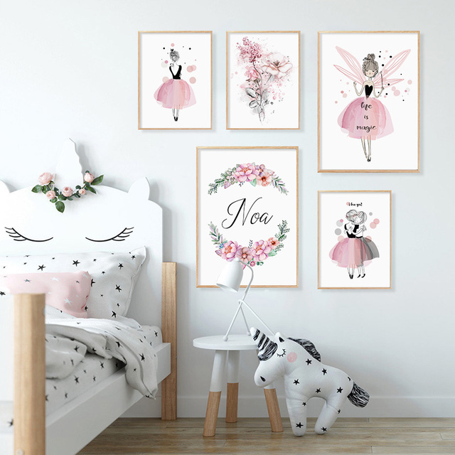 Obrazy na płótnie: Akwarela różowy Kawaii dziewczyna kwiat - plakat i druki Wall Art Picture (przedszkole, wystrój pokoju dziecięcego) - Wianko - 3