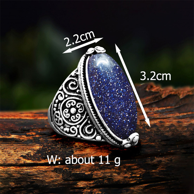 Nieregularny ciemnoniebieski kamień w kształcie oka - pierścień z ciemnoniebieskimi cekinami - modna biżuteria dla kobiet - Wianko - 24