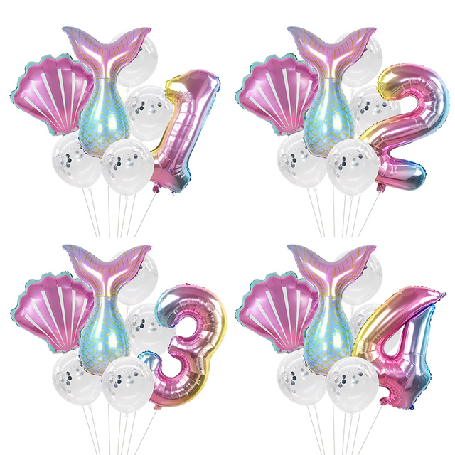 Zestaw dekoracyjny Syrenka - balon, baner, ogon, balon w kształcie cyfry - dla urodzinowej przyjętości dziewczynki - Wianko - 7
