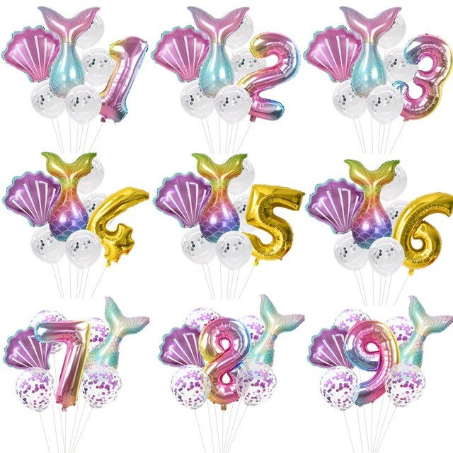 Zestaw dekoracyjny Syrenka - balon, baner, ogon, balon w kształcie cyfry - dla urodzinowej przyjętości dziewczynki - Wianko - 3