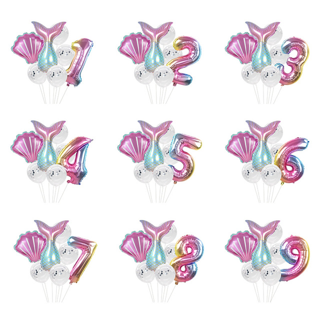 Zestaw dekoracyjny Syrenka - balon, baner, ogon, balon w kształcie cyfry - dla urodzinowej przyjętości dziewczynki - Wianko - 4