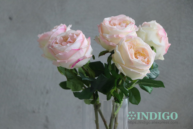 Austen Rose Home Decoration - 5 łodyg różowych kwiatów lateksowych o realistycznym dotyku dla ślubu, wydarzenia i dekoracji (INDIGO) - Wianko - 7