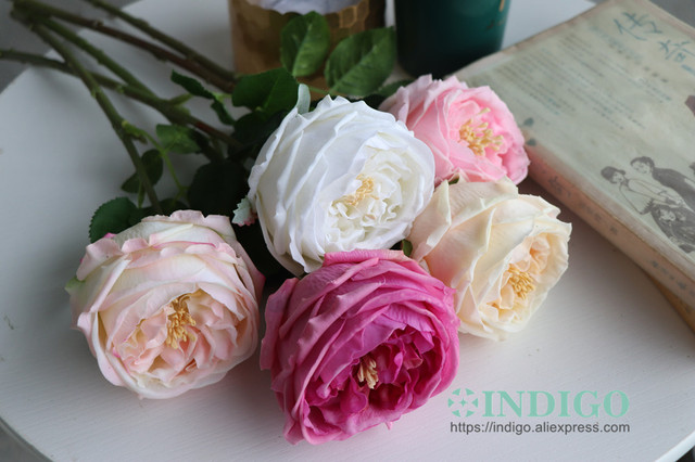 Austen Rose Home Decoration - 5 łodyg różowych kwiatów lateksowych o realistycznym dotyku dla ślubu, wydarzenia i dekoracji (INDIGO) - Wianko - 17