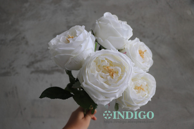 Austen Rose Home Decoration - 5 łodyg różowych kwiatów lateksowych o realistycznym dotyku dla ślubu, wydarzenia i dekoracji (INDIGO) - Wianko - 14