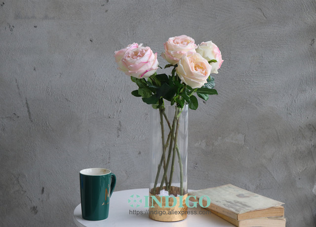 Austen Rose Home Decoration - 5 łodyg różowych kwiatów lateksowych o realistycznym dotyku dla ślubu, wydarzenia i dekoracji (INDIGO) - Wianko - 6