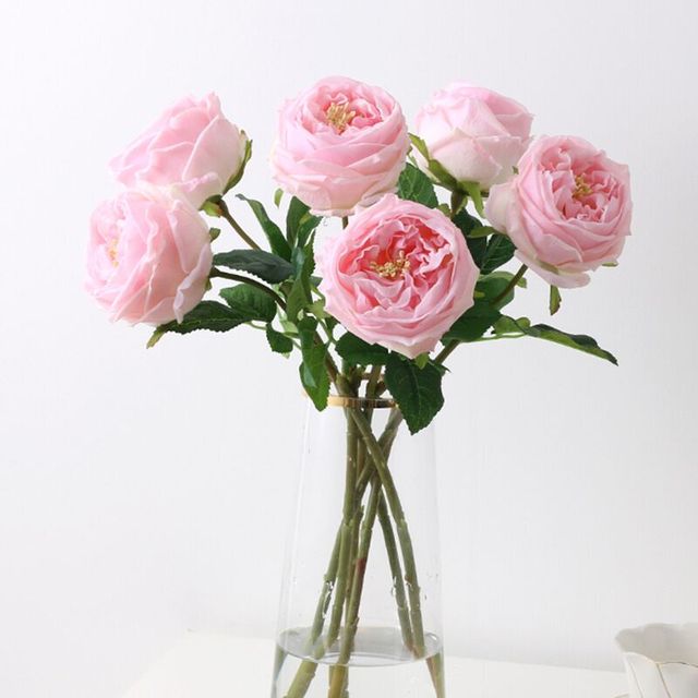 Austen Rose Home Decoration - 5 łodyg różowych kwiatów lateksowych o realistycznym dotyku dla ślubu, wydarzenia i dekoracji (INDIGO) - Wianko - 3