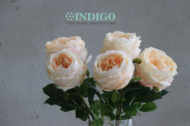 Austen Rose Home Decoration - 5 łodyg różowych kwiatów lateksowych o realistycznym dotyku dla ślubu, wydarzenia i dekoracji (INDIGO) - Wianko - 4