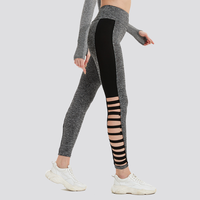 Damskie spodnie sportowe DMRRAIL z białym nadrukiem liter, wyciętymi slipami i elastycznym pasem - idealne do jogi - Wianko - 19