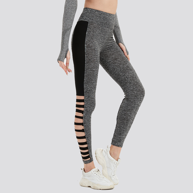 Damskie spodnie sportowe DMRRAIL z białym nadrukiem liter, wyciętymi slipami i elastycznym pasem - idealne do jogi - Wianko - 18