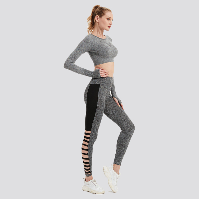 Damskie spodnie sportowe DMRRAIL z białym nadrukiem liter, wyciętymi slipami i elastycznym pasem - idealne do jogi - Wianko - 7