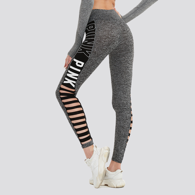 Damskie spodnie sportowe DMRRAIL z białym nadrukiem liter, wyciętymi slipami i elastycznym pasem - idealne do jogi - Wianko - 12
