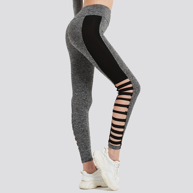 Damskie spodnie sportowe DMRRAIL z białym nadrukiem liter, wyciętymi slipami i elastycznym pasem - idealne do jogi - Wianko - 9