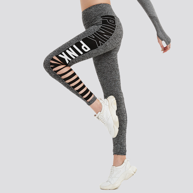 Damskie spodnie sportowe DMRRAIL z białym nadrukiem liter, wyciętymi slipami i elastycznym pasem - idealne do jogi - Wianko - 13