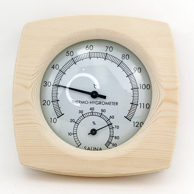 Termometr drewniany do fińskiej sauny i spa - futerał z drewna cedrowego 120°C - Wianko - 1