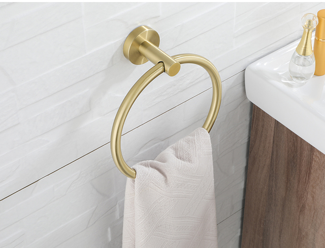 Zestaw uchwytów łazienkowych: złoto szczotkowane, wieszak na ręczniki, wieszak na papier toaletowy z pokrywką, okrągły uchwyt na ręcznik i papier, ścienny - Wianko - 16