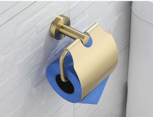 Zestaw uchwytów łazienkowych: złoto szczotkowane, wieszak na ręczniki, wieszak na papier toaletowy z pokrywką, okrągły uchwyt na ręcznik i papier, ścienny - Wianko - 3
