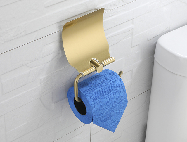 Zestaw uchwytów łazienkowych: złoto szczotkowane, wieszak na ręczniki, wieszak na papier toaletowy z pokrywką, okrągły uchwyt na ręcznik i papier, ścienny - Wianko - 4