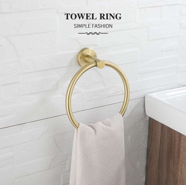 Zestaw uchwytów łazienkowych: złoto szczotkowane, wieszak na ręczniki, wieszak na papier toaletowy z pokrywką, okrągły uchwyt na ręcznik i papier, ścienny - Wianko - 15
