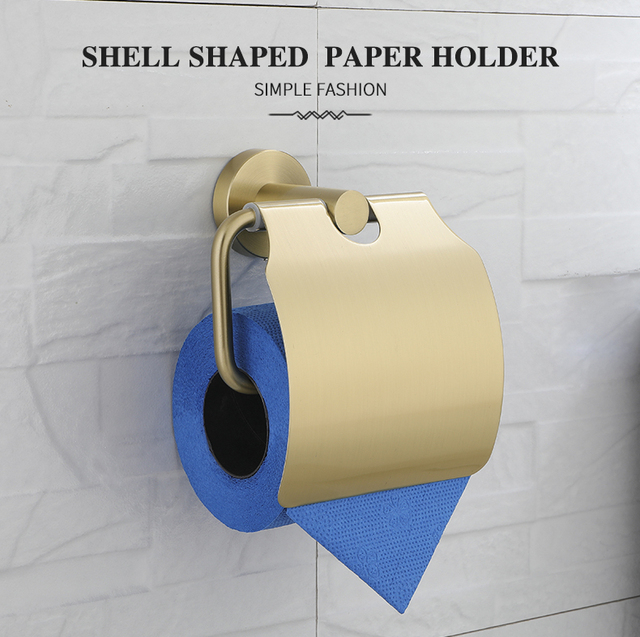 Zestaw uchwytów łazienkowych: złoto szczotkowane, wieszak na ręczniki, wieszak na papier toaletowy z pokrywką, okrągły uchwyt na ręcznik i papier, ścienny - Wianko - 2
