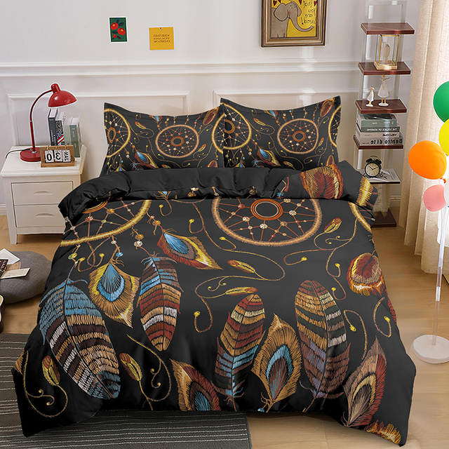 Pokrywa na kołdrę i poszewka na poduszkę Psychedelic Czeski Dreamcatcher w kolorze Queen, rozmiar King, pojedynczy zestaw pościeli Boho - Wianko - 15
