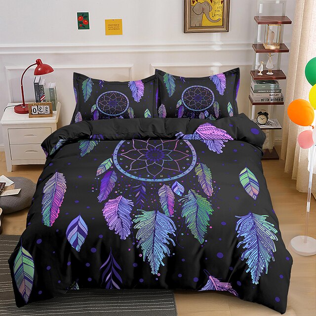 Pokrywa na kołdrę i poszewka na poduszkę Psychedelic Czeski Dreamcatcher w kolorze Queen, rozmiar King, pojedynczy zestaw pościeli Boho - Wianko - 14