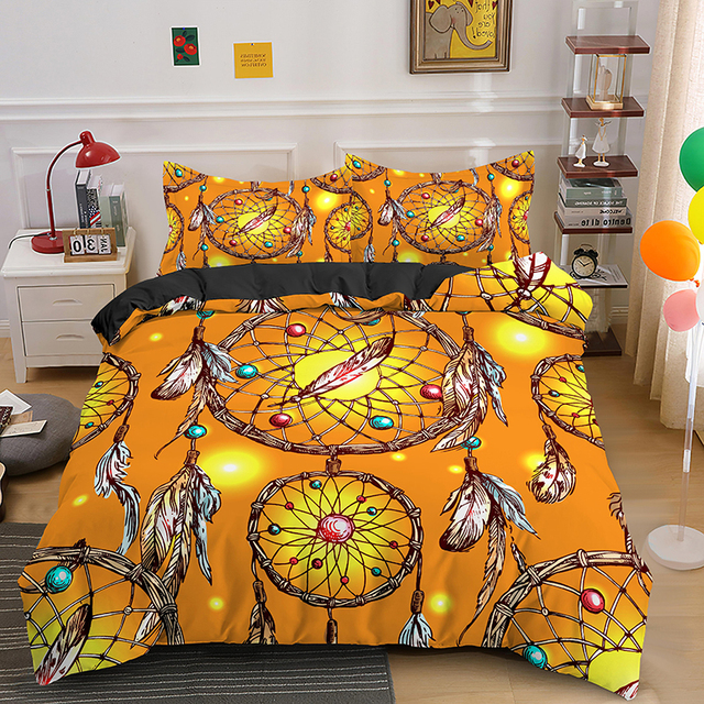Pokrywa na kołdrę i poszewka na poduszkę Psychedelic Czeski Dreamcatcher w kolorze Queen, rozmiar King, pojedynczy zestaw pościeli Boho - Wianko - 16