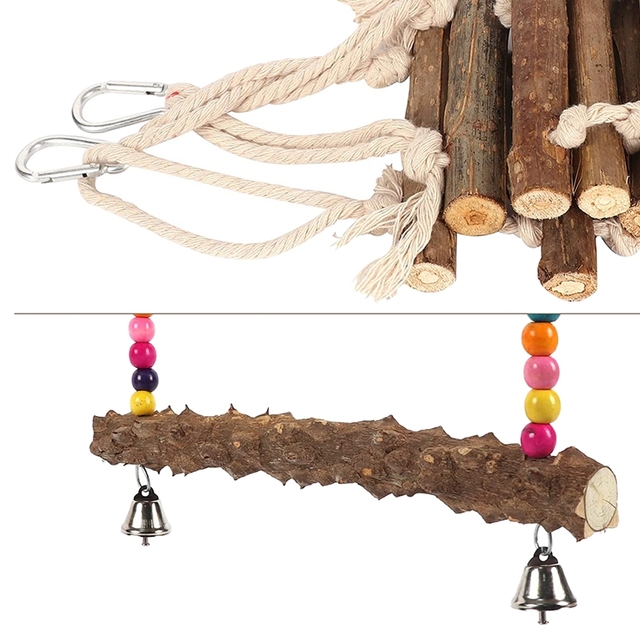 Zabawki dla papug ptaków - drewniane bloki gryzaków z huśtawką i drabinką + stojak na kakadu klatka + akcesoria do zabawek (3 szt.) - Wianko - 5