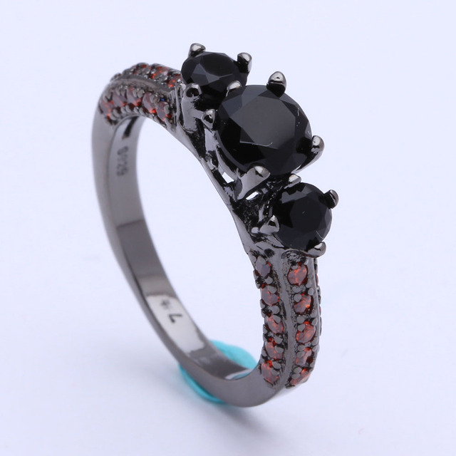 Czarny pierścionek zaręczynowy z cyrkoniami dla kobiet - Wianko - 2