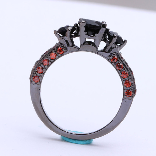 Czarny pierścionek zaręczynowy z cyrkoniami dla kobiet - Wianko - 3