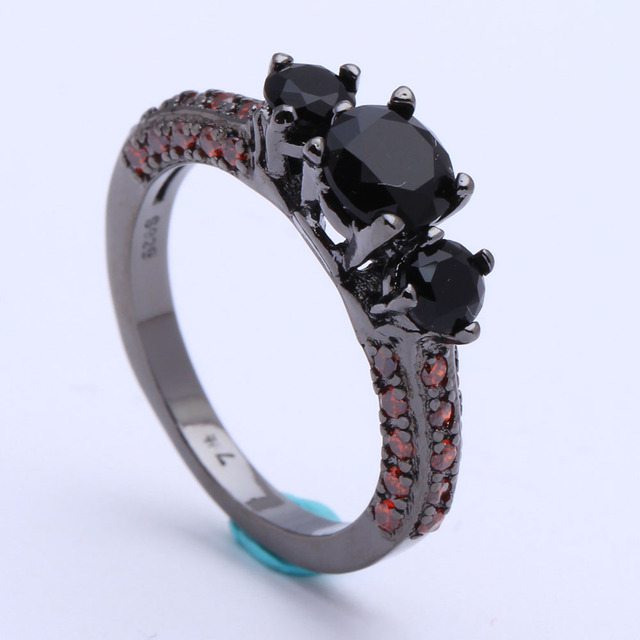 Czarny pierścionek zaręczynowy z cyrkoniami dla kobiet - Wianko - 1