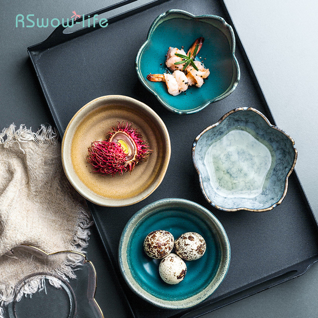 Kreatywne ceramiczne małe talerze w stylu japońskim w kształcie kwiatu - Wianko - 2