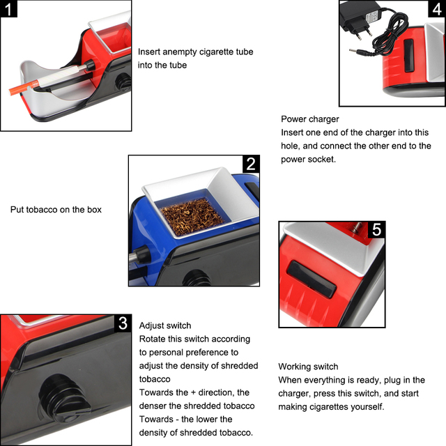 Elektryczna maszyna do skręcania papierosów z wtyczkami EU/US - Tytoń Roller DIY autom. napełnianie papierosów - Wianko - 12