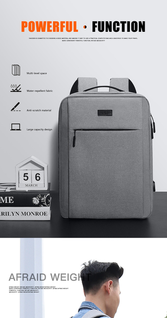 Plecak mody z USB i zabezpieczeniem przed kradzieżą, pojemny turystyczny na laptopa [Rozmiary: 13-17.3 Cal] - Wianko - 1