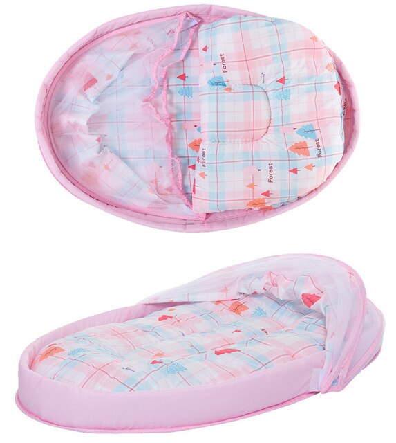 Przenośne składane łóżeczko dziecięce z zamkiem, moskitierą i poduszką do spania - Wianko - 8