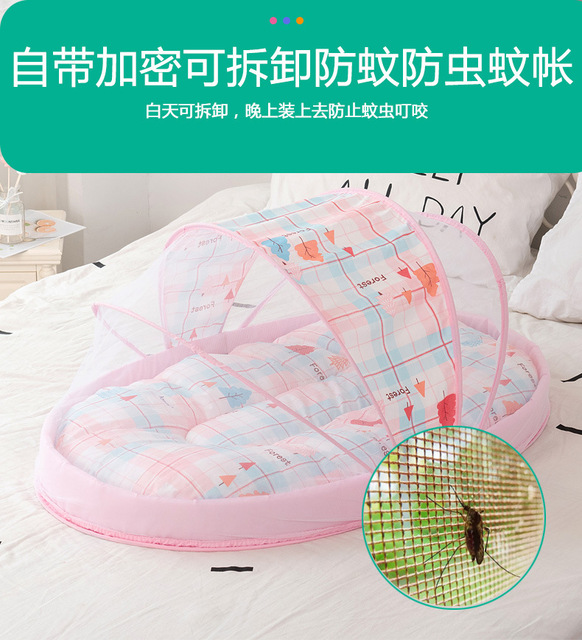 Przenośne składane łóżeczko dziecięce z zamkiem, moskitierą i poduszką do spania - Wianko - 4