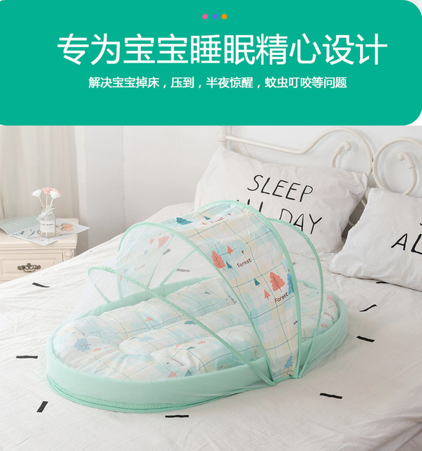 Przenośne składane łóżeczko dziecięce z zamkiem, moskitierą i poduszką do spania - Wianko - 3