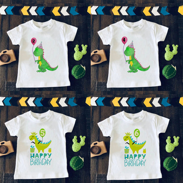 Koszulka urodzinowa dla chłopców z nadrukiem dinozaurów numer 1-9, szybka wysyłka - Wianko - 1