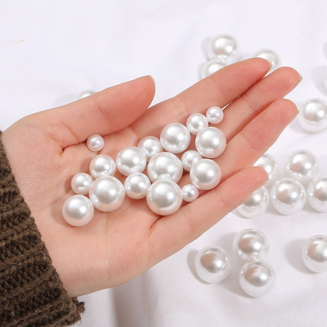 Białe akrylowe korale imitujące perły ABS 2-18 mm - luźne okrągłe koraliki do tworzenia biżuterii - Wianko - 1
