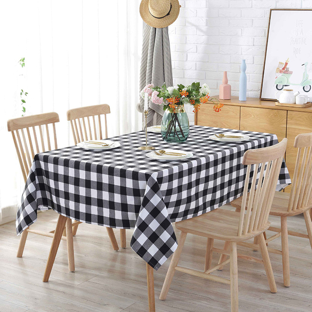 Plaid obrus prostokątny czarno-biały z bawełny lnianej na piknik na świeżym powietrzu - Wianko - 12