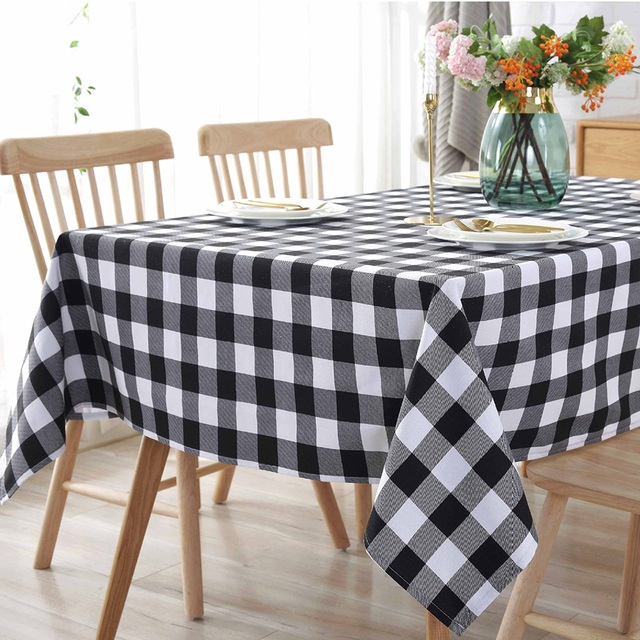 Plaid obrus prostokątny czarno-biały z bawełny lnianej na piknik na świeżym powietrzu - Wianko - 10