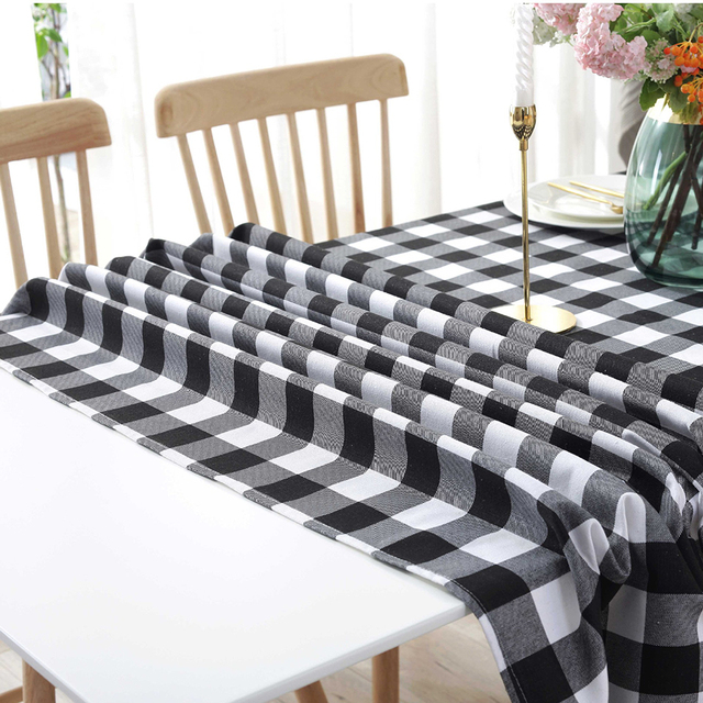 Plaid obrus prostokątny czarno-biały z bawełny lnianej na piknik na świeżym powietrzu - Wianko - 9