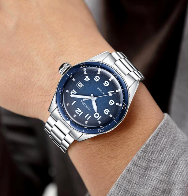 PHYLIDA 2021 nowy luksusowy biznes Sport mechaniczny niebieski zegarek kwarcowy Relogio automatyczny wodoodporny stal nierdzewna water-pr - Wianko - 9